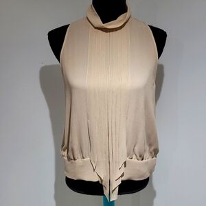 Emanuel Ungaro Women's Mock Neck 100% Silk Sleeveless Blouse 10 Cream Luxe Flowy